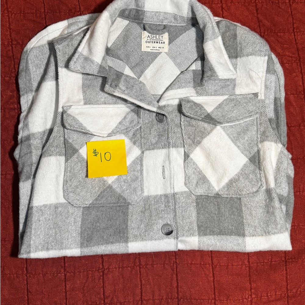 Ashley By 26 International Gray and White Long Plaid Vest